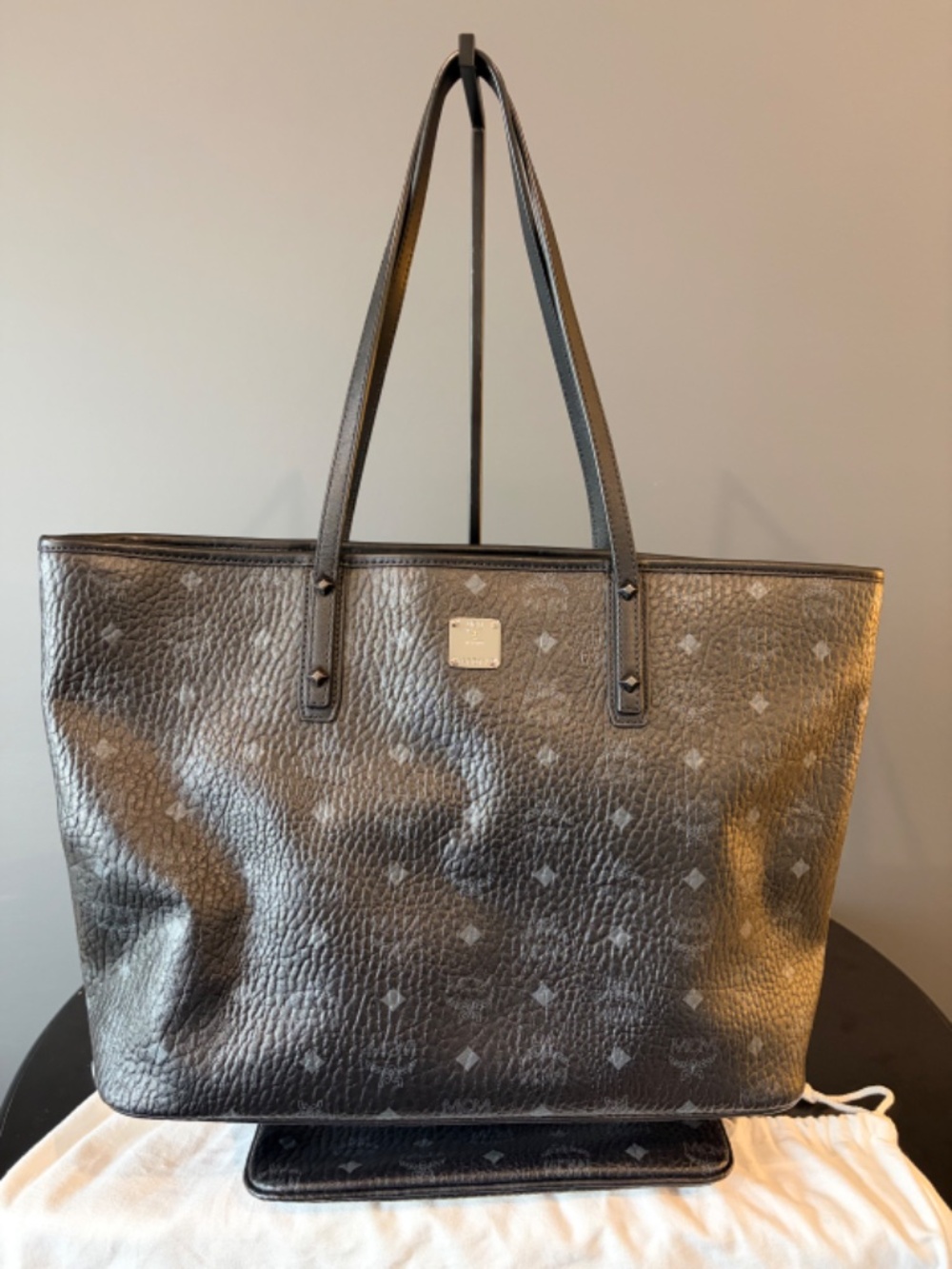 MCM Visetos Black Tote Shopper Bag w/Dust Bag and Pouch - Authentic